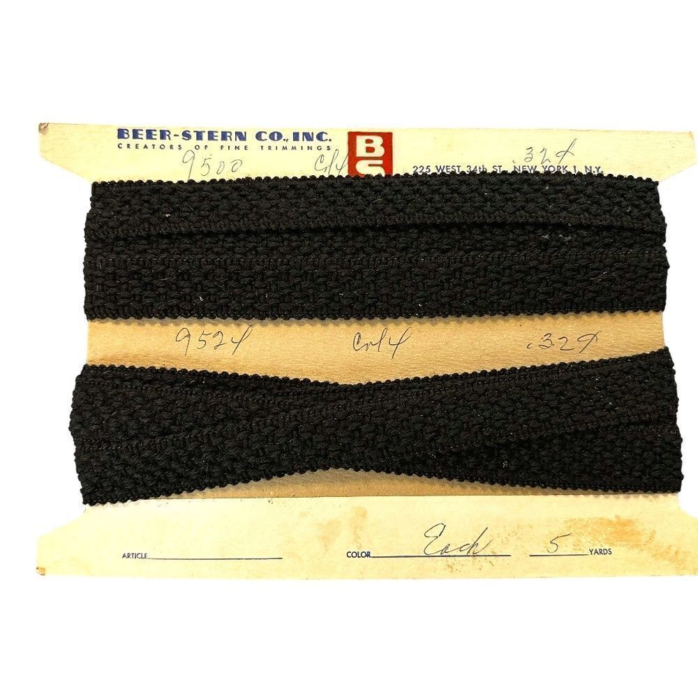 Vintage Black 1” elastic braid - 5 yards. Beer-Stern Co. New York.